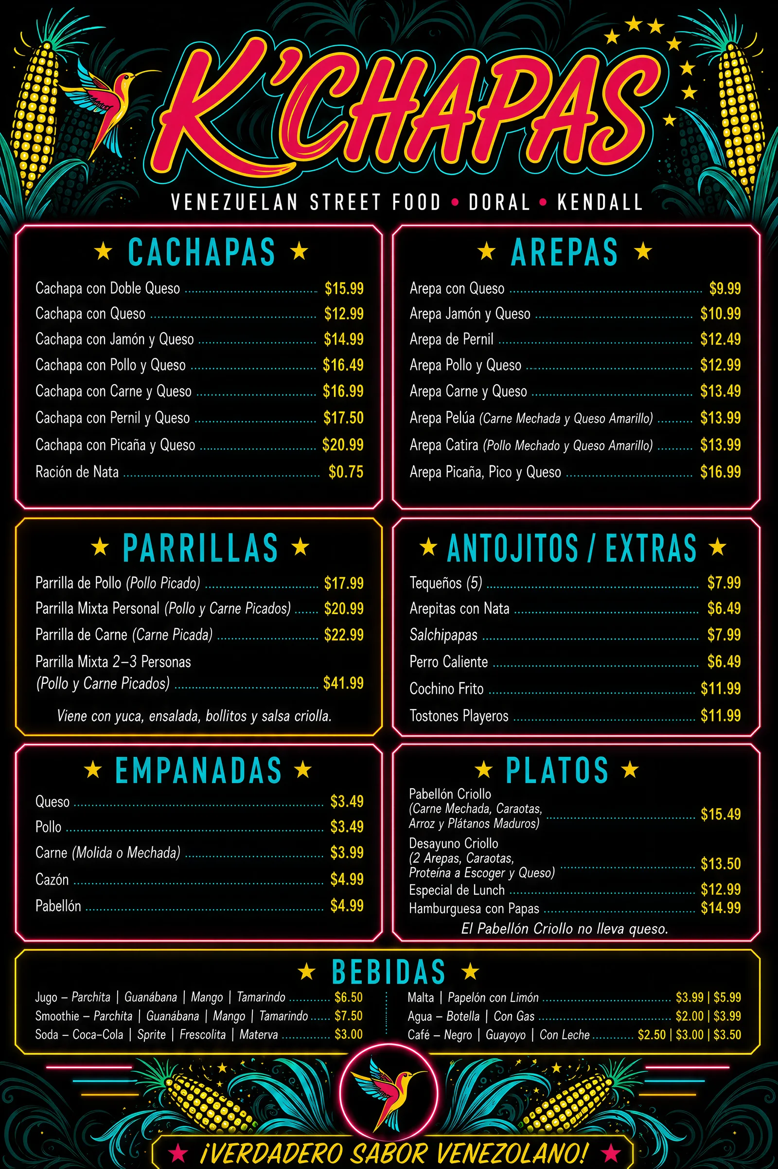 Menú de K'Chapas en español