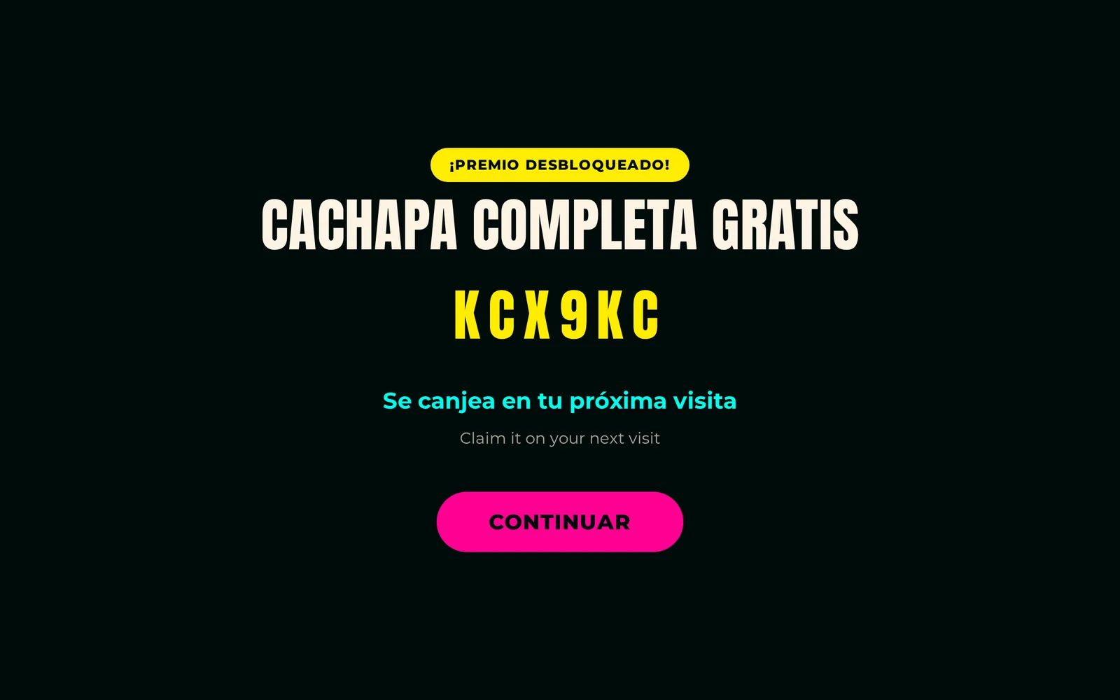 Premio desbloqueado con un código