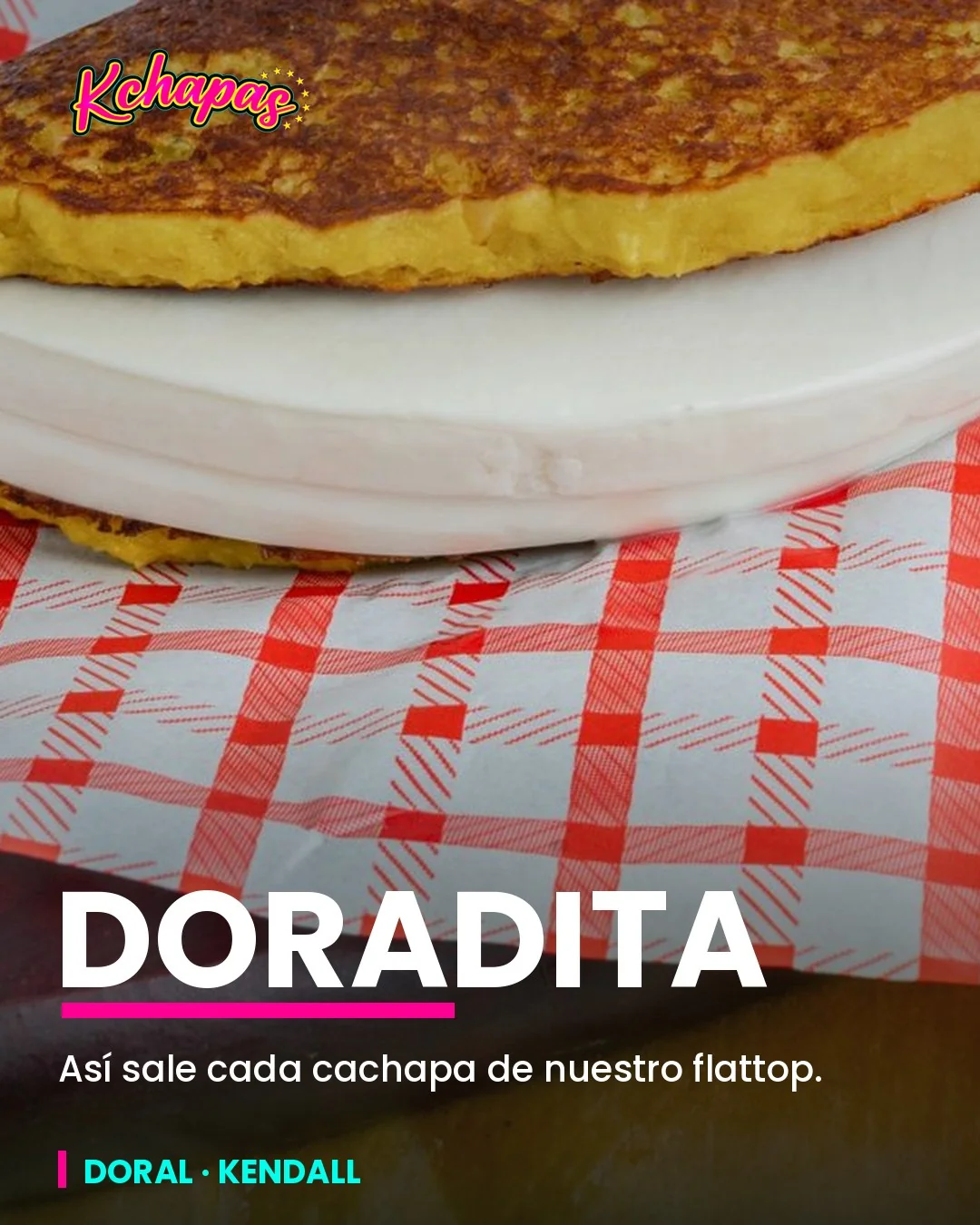 Publicación con primer plano de una cachapa doradita