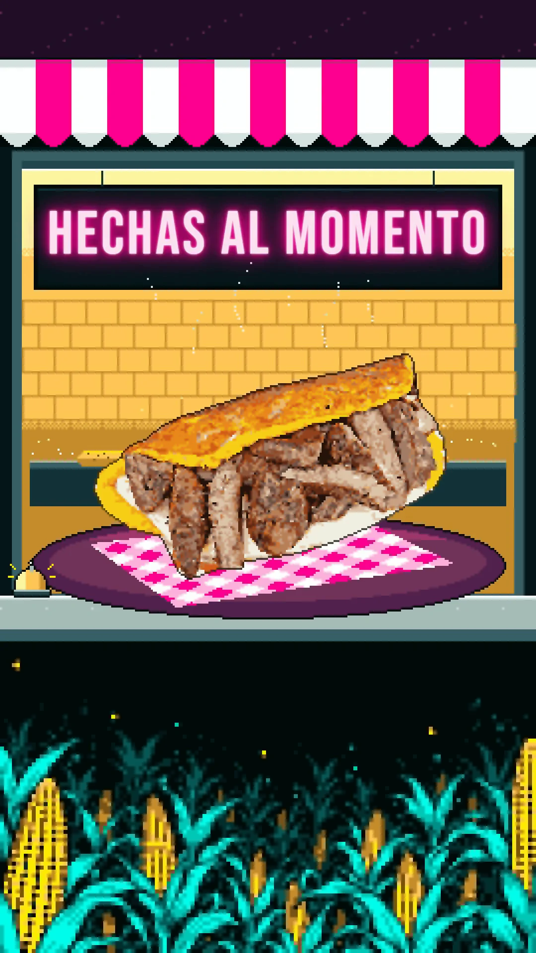 Reel en pixel art de Miami que termina en una cachapa real